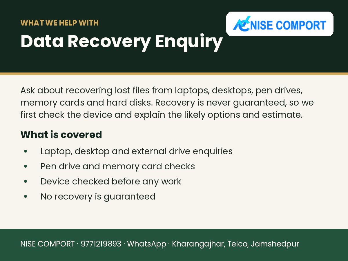 Data Recovery Enquiry in Jamshedpur: explainer slide 1